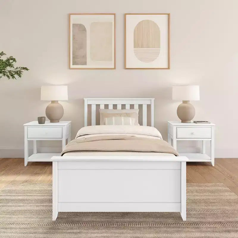 Plank+Beam Classic Solid Wood Twin Platform Bed Frame with Slatted Headboard