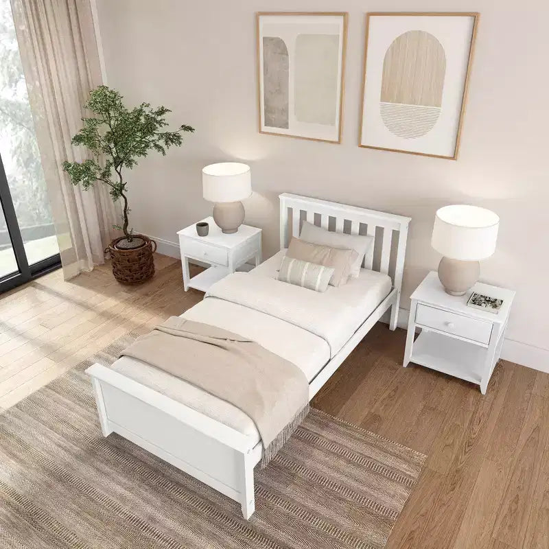 Plank+Beam Classic Solid Wood Twin Platform Bed Frame with Slatted Headboard