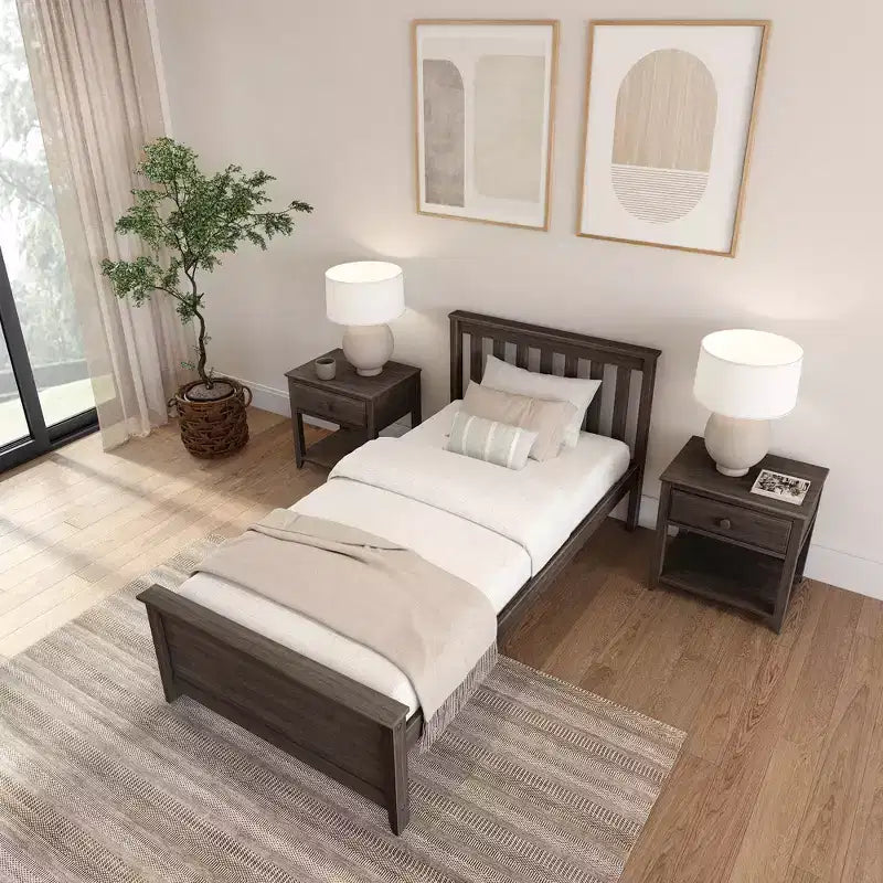 Plank+Beam Classic Solid Wood Twin Platform Bed Frame with Slatted Headboard