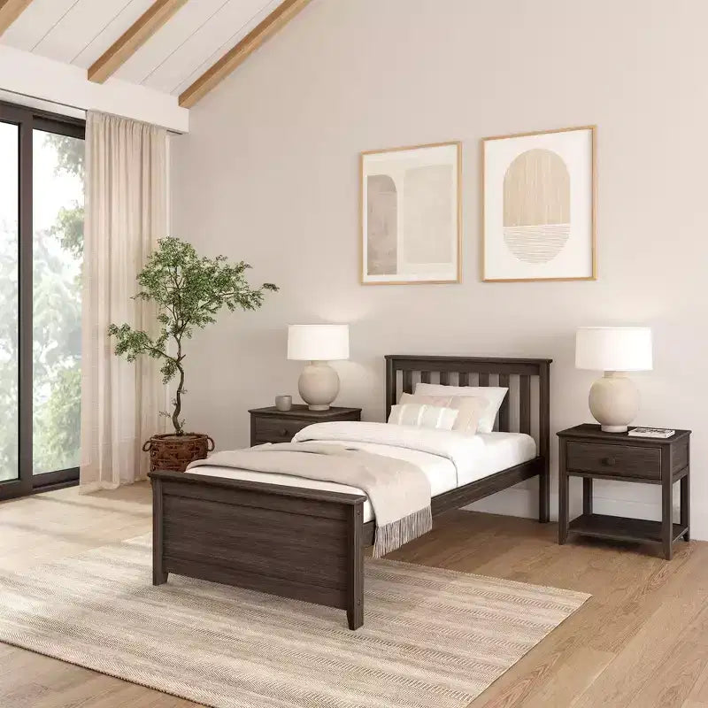 Plank+Beam Classic Solid Wood Twin Platform Bed Frame with Slatted Headboard