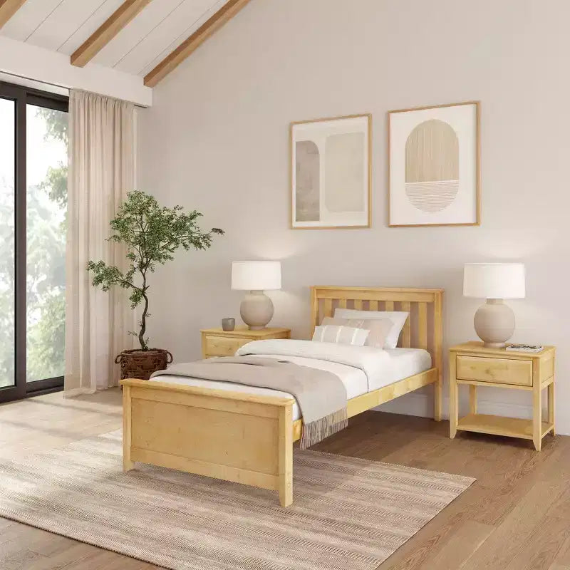 Plank+Beam Classic Solid Wood Twin Platform Bed Frame with Slatted Headboard
