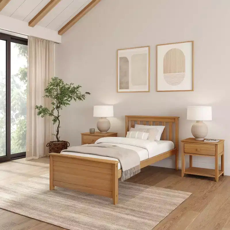 Plank+Beam Classic Solid Wood Twin Platform Bed Frame with Slatted Headboard