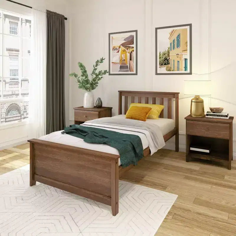 Plank+Beam Classic Solid Wood Twin Platform Bed Frame with Slatted Headboard