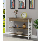 Consolle con 1 cassetto e ripiani aperti, telaio a X nero, 100 cm L x 30 cm P x 80 cm H