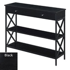 Consolle con 1 cassetto e ripiani aperti, telaio a X nero, 100 cm L x 30 cm P x 80 cm H