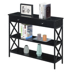 Consolle con 1 cassetto e ripiani aperti, telaio a X nero, 100 cm L x 30 cm P x 80 cm H