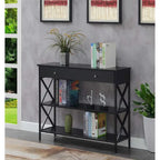 Consolle con 1 cassetto e ripiani aperti, telaio a X nero, 100 cm L x 30 cm P x 80 cm H