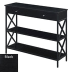 Consolle con 1 cassetto e ripiani aperti, telaio a X nero, 100 cm L x 30 cm P x 80 cm H