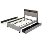 Full/Queen Size Upholstered Platform Bed with Storage Headboard, Twin Size Trundle, 2 Drawers and Sockets & USB Ports, 4L -ModernLuxe