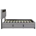 Full/Queen Size Upholstered Platform Bed with Storage Headboard, Twin Size Trundle, 2 Drawers and Sockets & USB Ports, 4L -ModernLuxe