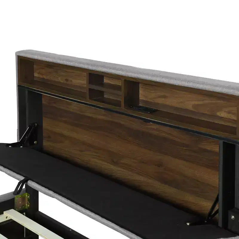 Full/Queen Size Upholstered Platform Bed with Storage Headboard, Twin Size Trundle, 2 Drawers and Sockets & USB Ports, 4L -ModernLuxe