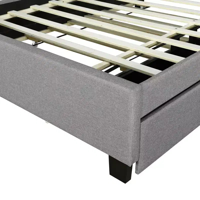 Full/Queen Size Upholstered Platform Bed with Storage Headboard, Twin Size Trundle, 2 Drawers and Sockets & USB Ports, 4L -ModernLuxe
