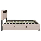 Full/Queen Size Upholstered Platform Bed with Storage Headboard, Twin Size Trundle, 2 Drawers and Sockets & USB Ports, 4L -ModernLuxe