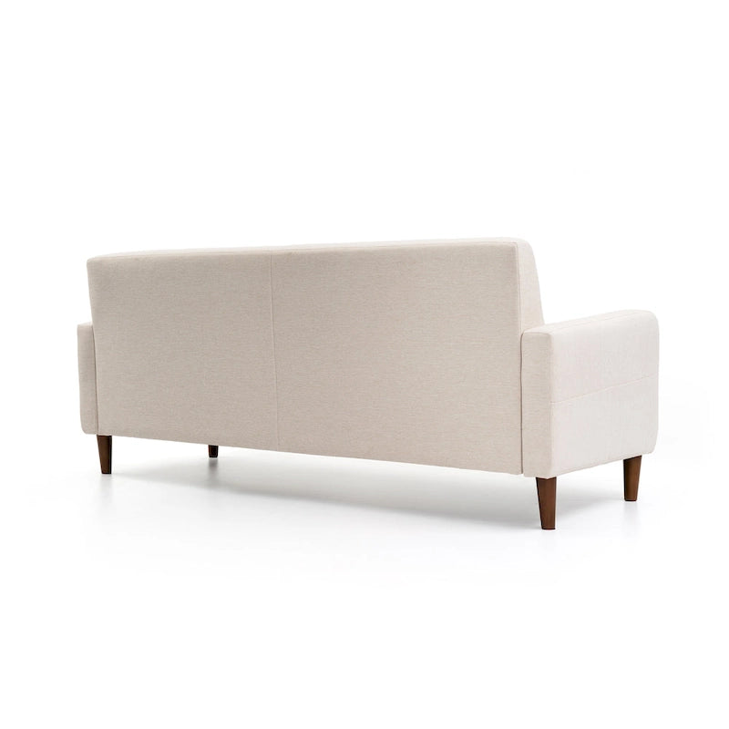 Divano in lino trapuntato con tasche sui braccioli e struttura in legno di eucalipto, schiuma ad alta densità, 185 cm L x 76 cm H