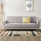 Divano in lino trapuntato con tasche sui braccioli e struttura in legno di eucalipto, schiuma ad alta densità, 185 cm L x 76 cm H