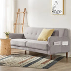Divano in lino trapuntato con tasche sui braccioli e struttura in legno di eucalipto, schiuma ad alta densità, 185 cm L x 76 cm H