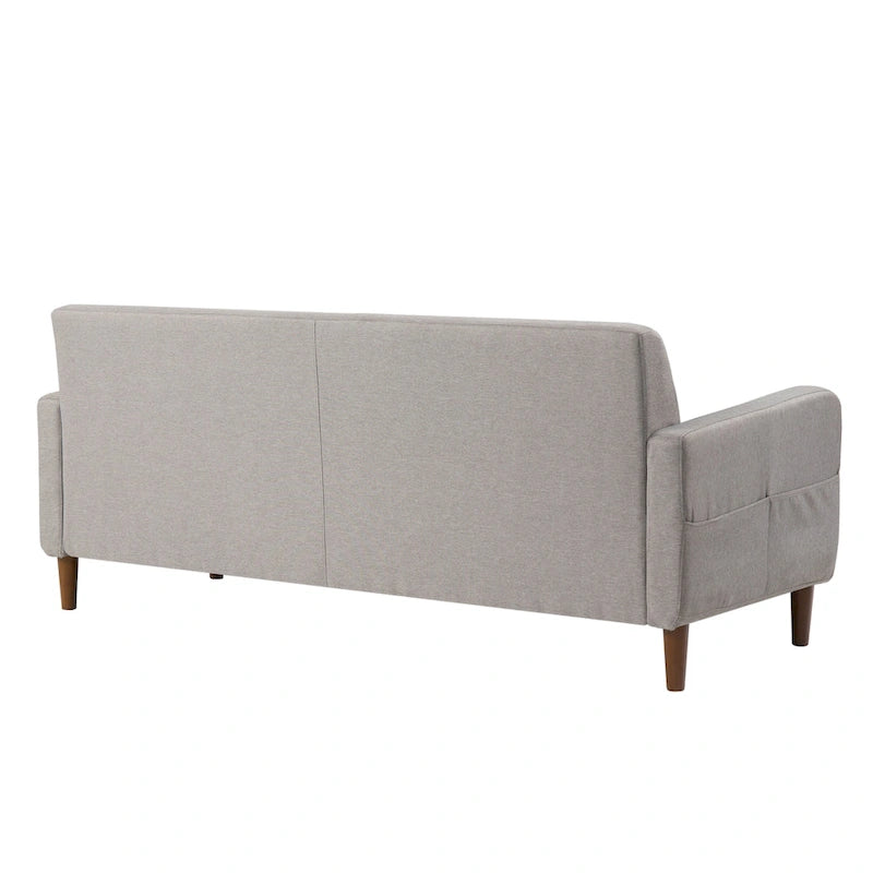 Divano in lino trapuntato con tasche sui braccioli e struttura in legno di eucalipto, schiuma ad alta densità, 185 cm L x 76 cm H