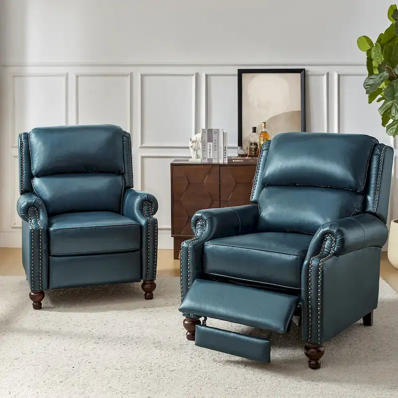 Poltrona reclinabile Gabriela Mid-Century Modern in vera pelle con finiture a borchie, set da 2 di HULALA HOME