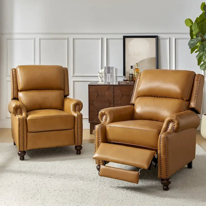 Poltrona reclinabile Gabriela Mid-Century Modern in vera pelle con finiture a borchie, set da 2 di HULALA HOME