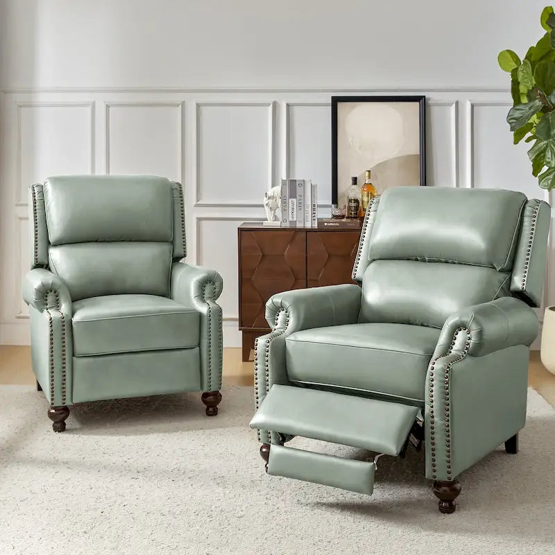 Poltrona reclinabile Gabriela Mid-Century Modern in vera pelle con finiture a borchie, set da 2 di HULALA HOME