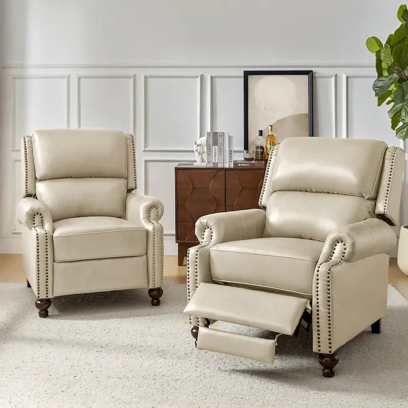 Poltrona reclinabile Gabriela Mid-Century Modern in vera pelle con finiture a borchie, set da 2 di HULALA HOME