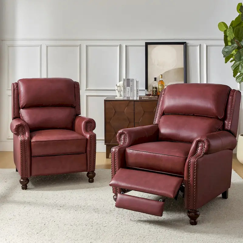 Poltrona reclinabile Gabriela Mid-Century Modern in vera pelle con finiture a borchie, set da 2 di HULALA HOME