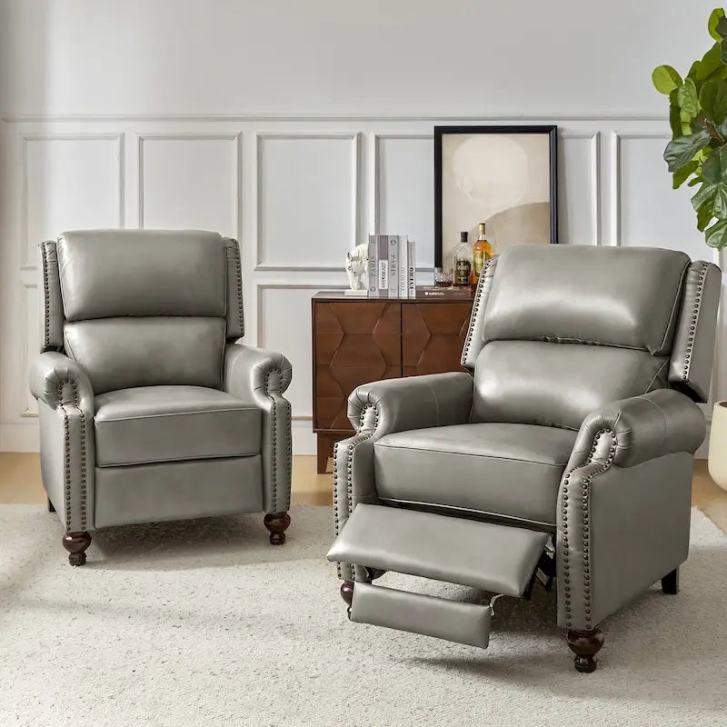 Poltrona reclinabile Gabriela Mid-Century Modern in vera pelle con finiture a borchie, set da 2 di HULALA HOME