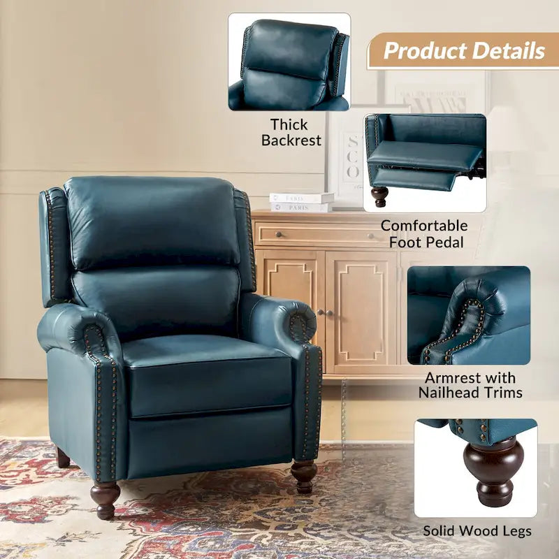 Poltrona reclinabile Gabriela Mid-Century Modern in vera pelle con finiture a borchie, set da 2 di HULALA HOME