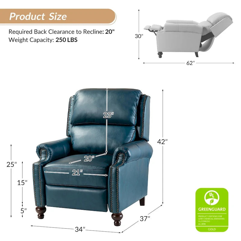 Poltrona reclinabile Gabriela Mid-Century Modern in vera pelle con finiture a borchie, set da 2 di HULALA HOME