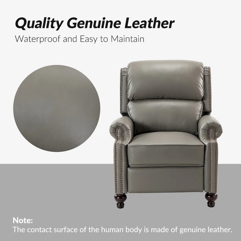 Poltrona reclinabile Gabriela Mid-Century Modern in vera pelle con finiture a borchie, set da 2 di HULALA HOME