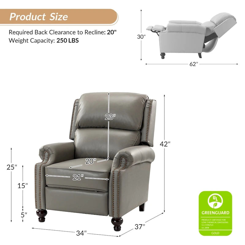 Poltrona reclinabile Gabriela Mid-Century Modern in vera pelle con finiture a borchie, set da 2 di HULALA HOME