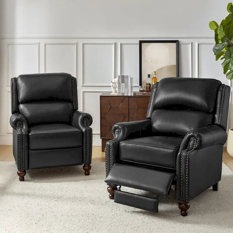 Poltrona reclinabile Gabriela Mid-Century Modern in vera pelle con finiture a borchie, set da 2 di HULALA HOME