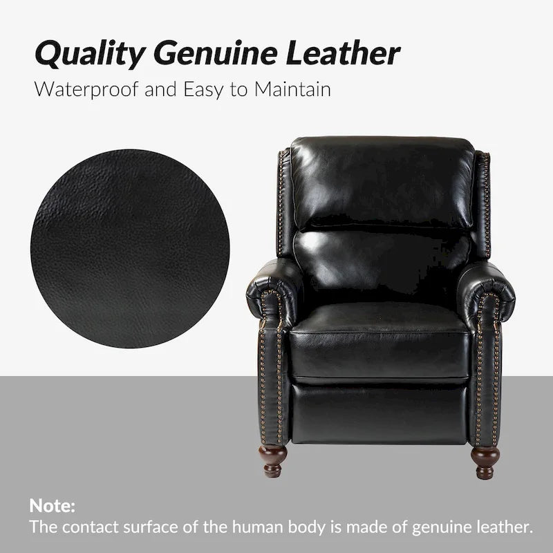 Poltrona reclinabile Gabriela Mid-Century Modern in vera pelle con finiture a borchie, set da 2 di HULALA HOME