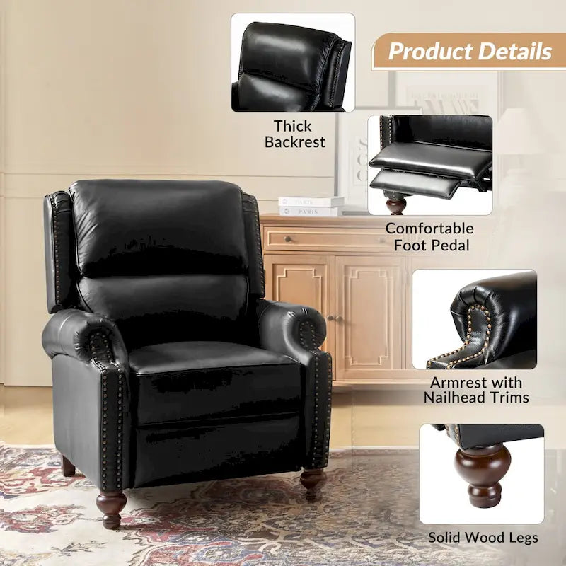 Poltrona reclinabile Gabriela Mid-Century Modern in vera pelle con finiture a borchie, set da 2 di HULALA HOME