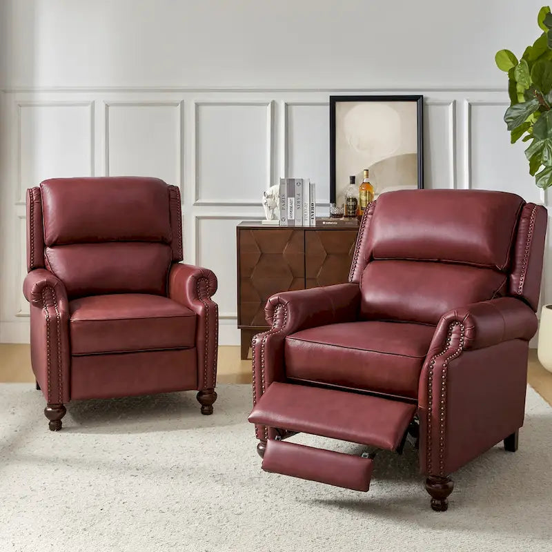 Poltrona reclinabile Gabriela Mid-Century Modern in vera pelle con finiture a borchie, set da 2 di HULALA HOME