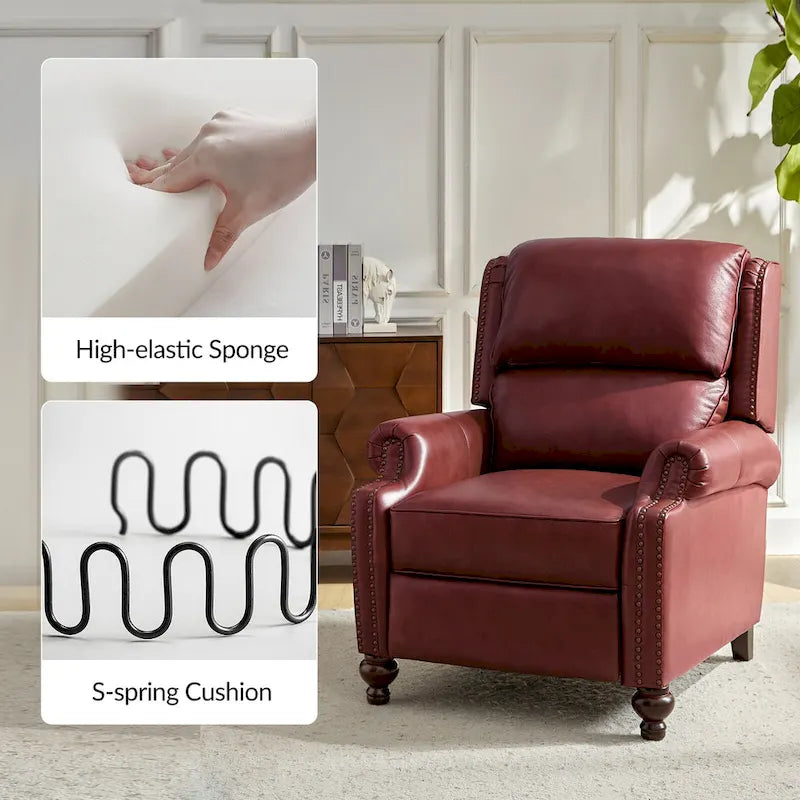 Poltrona reclinabile Gabriela Mid-Century Modern in vera pelle con finiture a borchie, set da 2 di HULALA HOME