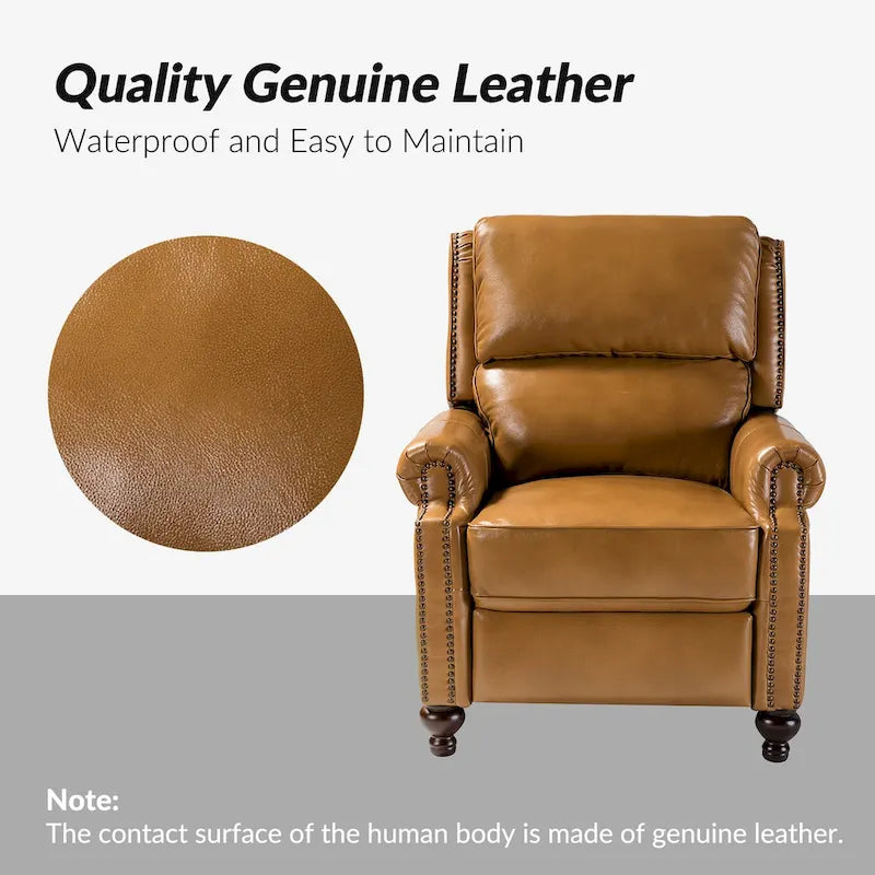 Poltrona reclinabile Gabriela Mid-Century Modern in vera pelle con finiture a borchie, set da 2 di HULALA HOME