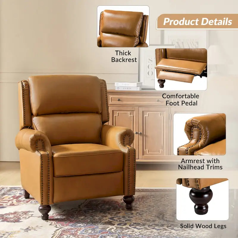 Poltrona reclinabile Gabriela Mid-Century Modern in vera pelle con finiture a borchie, set da 2 di HULALA HOME