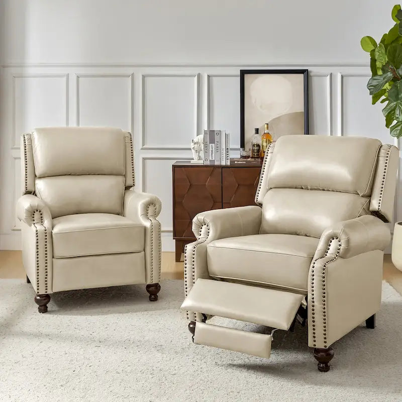 Poltrona reclinabile Gabriela Mid-Century Modern in vera pelle con finiture a borchie, set da 2 di HULALA HOME