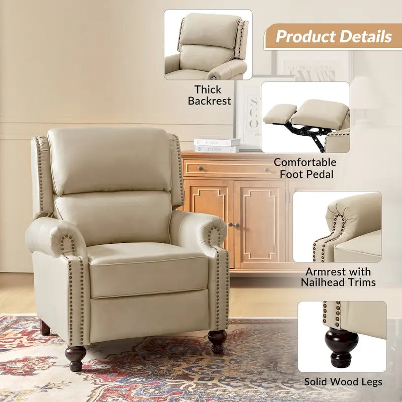 Poltrona reclinabile Gabriela Mid-Century Modern in vera pelle con finiture a borchie, set da 2 di HULALA HOME