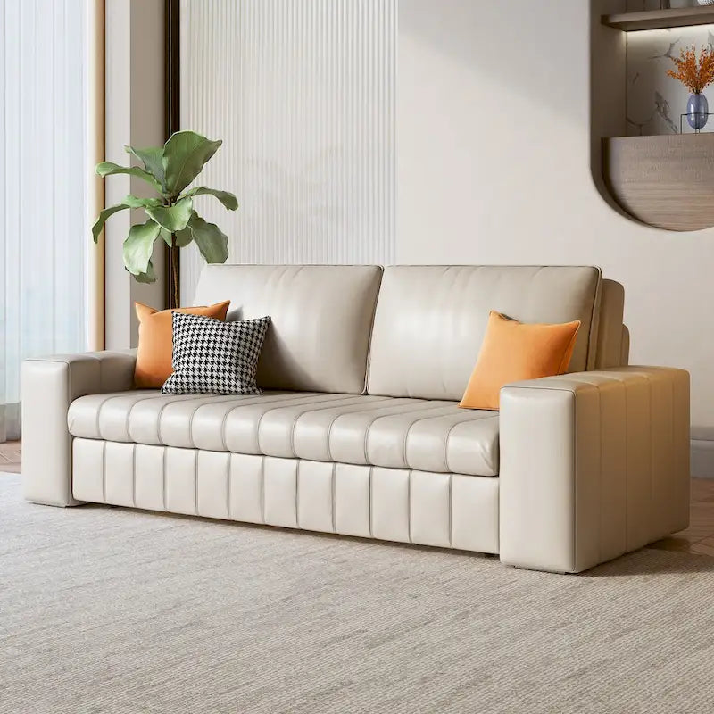 Divanetto Moderno Imbottito con Funzione Letto, Vano Contenitore Sottosedile e Cuscini in Schiuma ad Alta Resilienza