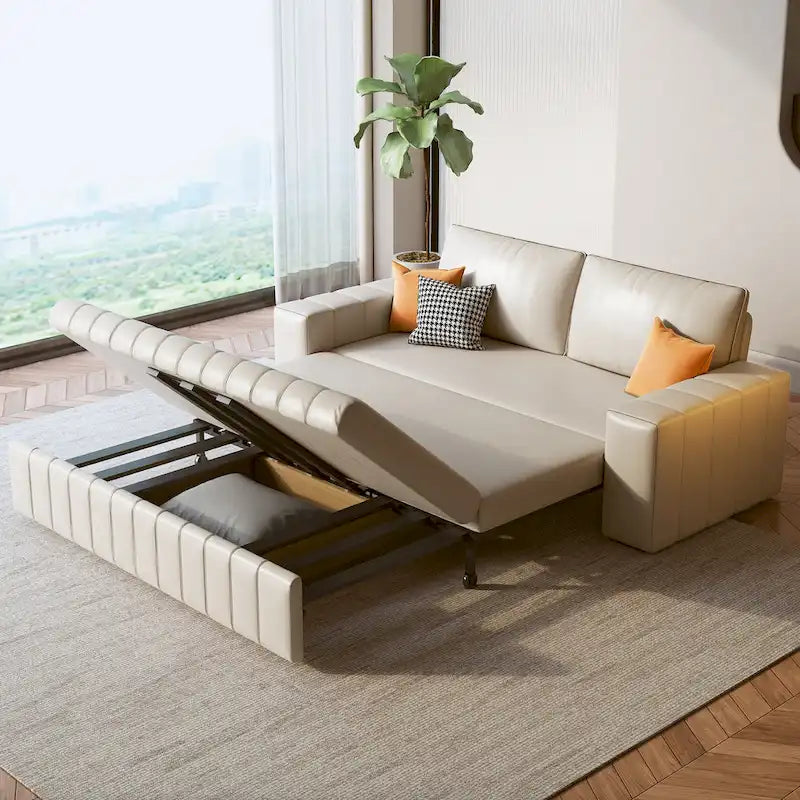 Divanetto Moderno Imbottito con Funzione Letto, Vano Contenitore Sottosedile e Cuscini in Schiuma ad Alta Resilienza