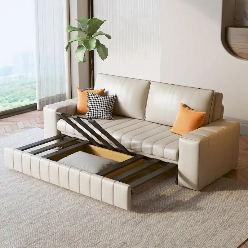 Divanetto Moderno Imbottito con Funzione Letto, Vano Contenitore Sottosedile e Cuscini in Schiuma ad Alta Resilienza