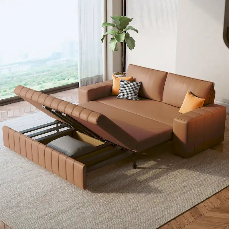 Divanetto Moderno Imbottito con Funzione Letto, Vano Contenitore Sottosedile e Cuscini in Schiuma ad Alta Resilienza