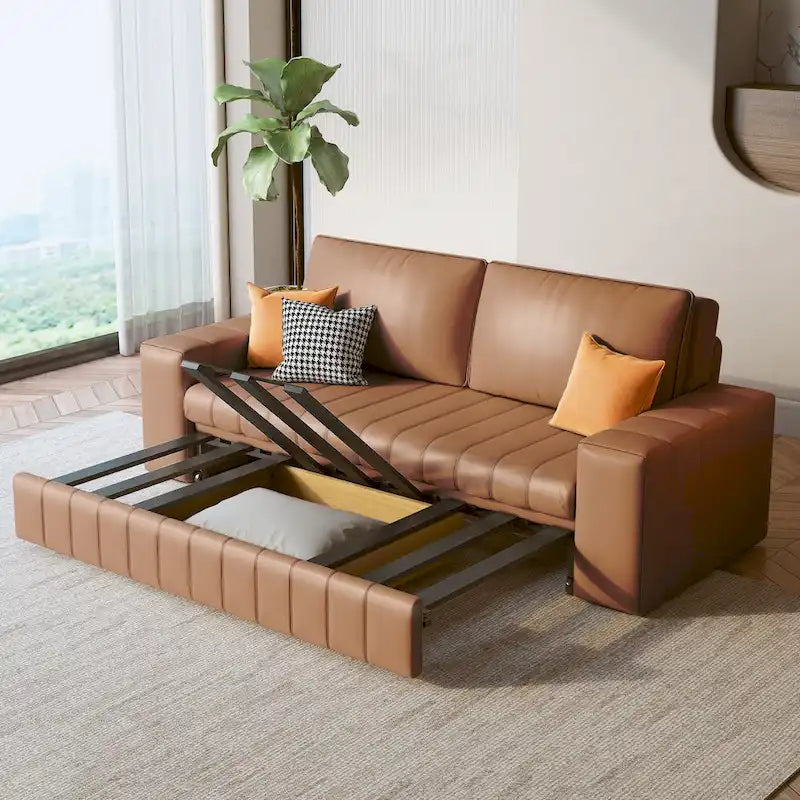 Divanetto Moderno Imbottito con Funzione Letto, Vano Contenitore Sottosedile e Cuscini in Schiuma ad Alta Resilienza