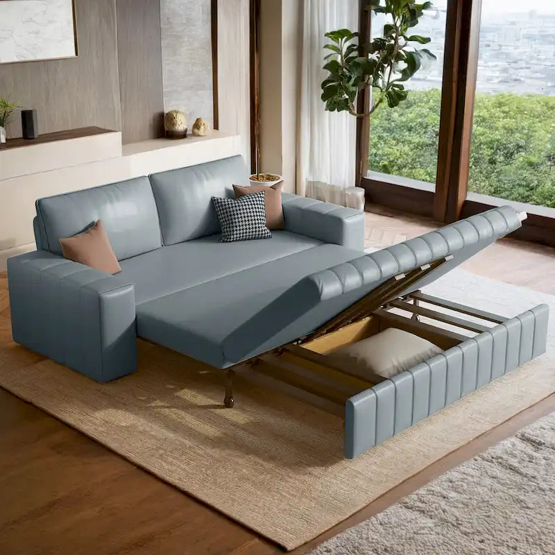 Divanetto Moderno Imbottito con Funzione Letto, Vano Contenitore Sottosedile e Cuscini in Schiuma ad Alta Resilienza