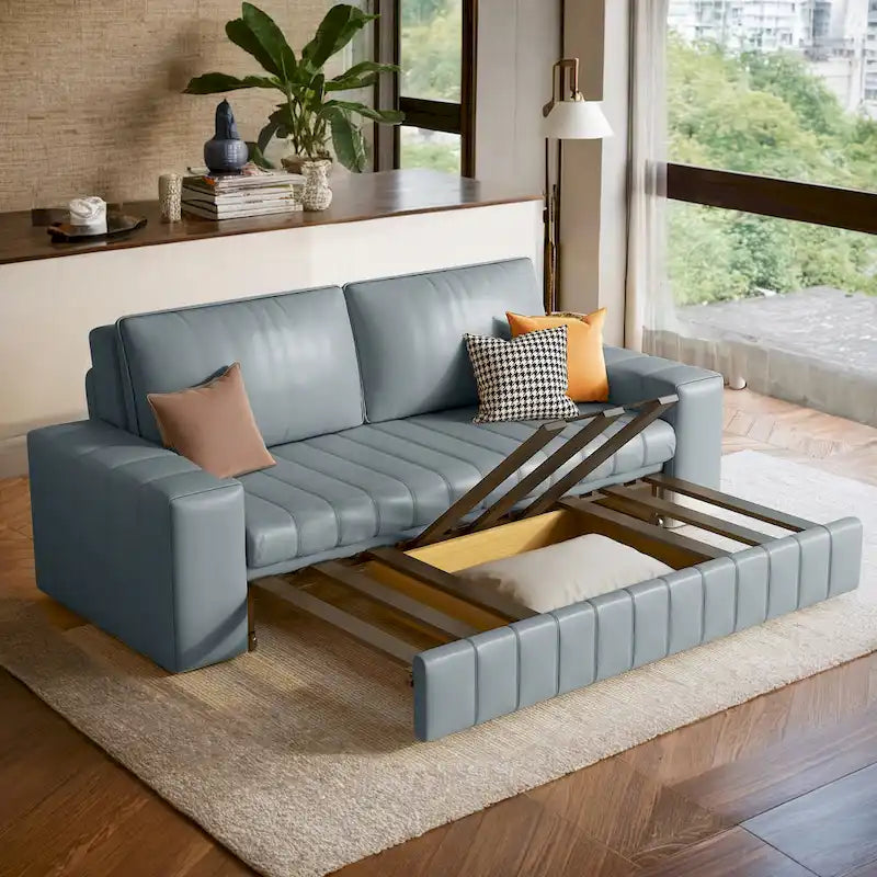 Divanetto Moderno Imbottito con Funzione Letto, Vano Contenitore Sottosedile e Cuscini in Schiuma ad Alta Resilienza