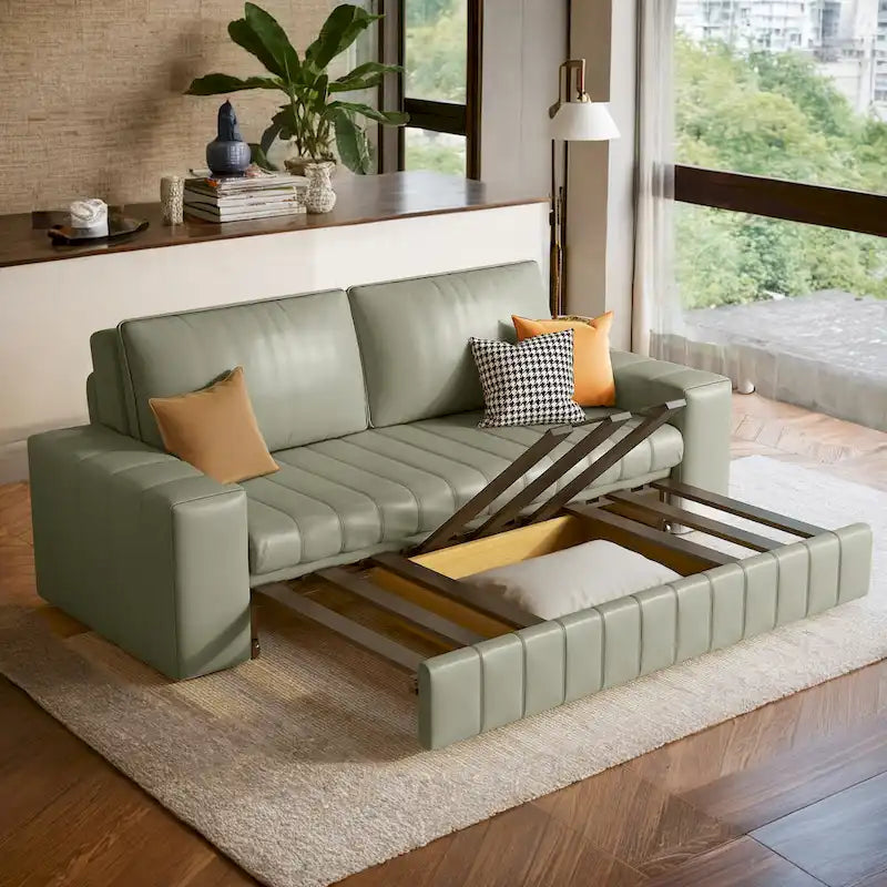 Divanetto Moderno Imbottito con Funzione Letto, Vano Contenitore Sottosedile e Cuscini in Schiuma ad Alta Resilienza