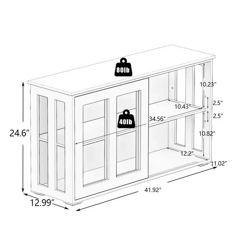 Kitchen Storage Cabinet With Sliding Glass Door, Adjustable Shelf, Wooden Storage Stand Sideboard Buffet Cabinet