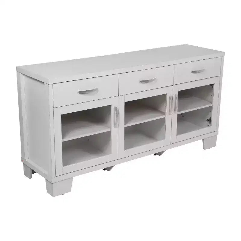 Merrick Lane Three-Drawer Engineered Wood Buffet Sideboard Cabinet with Three Tempered Glass Cabinet Doors for Dining Room/Kitchen